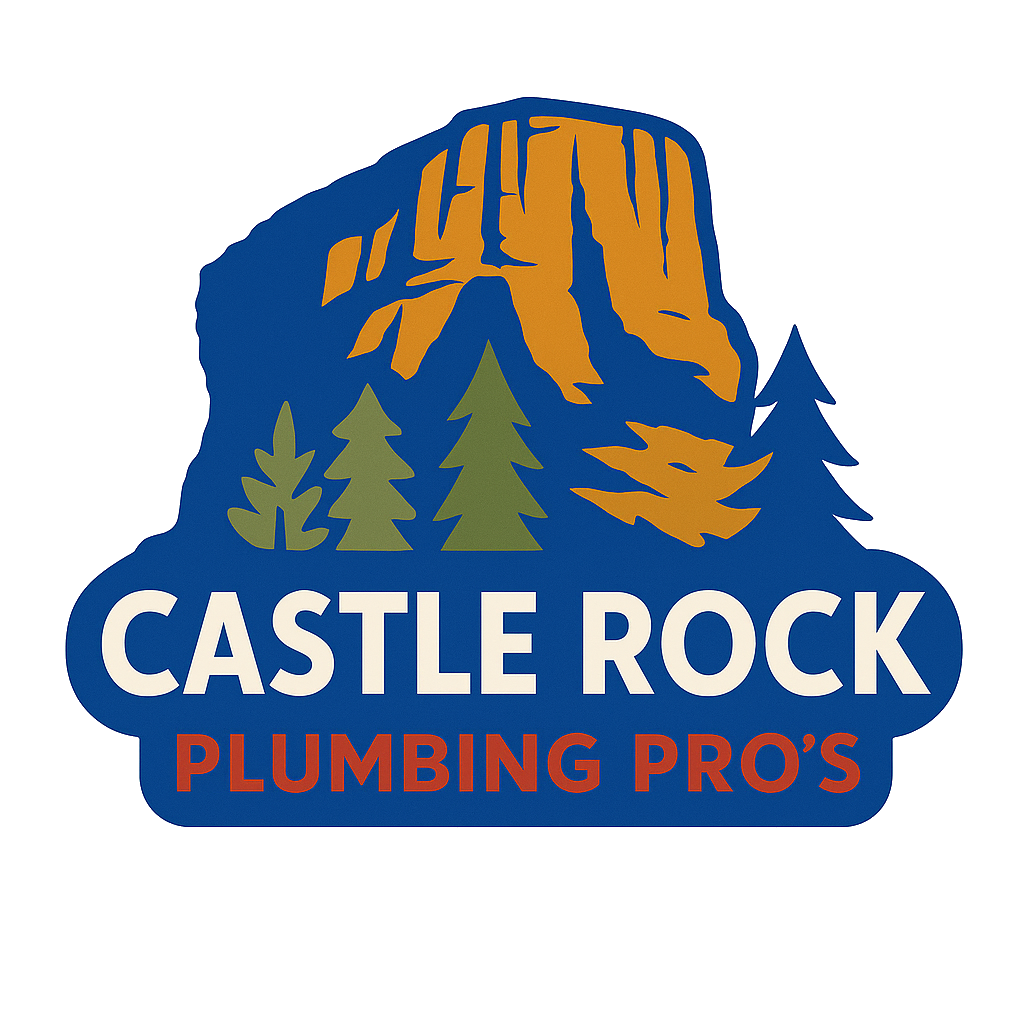 Logo for Castle Rock Plumbing Pros featuring a stylized mountain and tree design